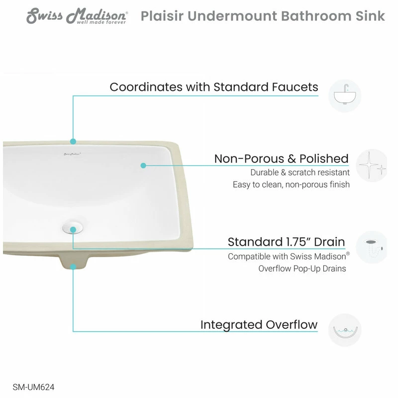 Discount ๐ Swiss Madison Plaisir 18" Rectangular Under-Mount Bathroom Sink ๐ 9 Discount ๐ Swiss Madison Plaisir 18" Rectangular Under-Mount Bathroom Sink ๐ - Image 7