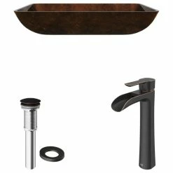 Cheapest ❤️ VIGO Rectangular Russet Glass Vessel Bathroom Sink Set Niko Vessel Faucet ⌛ -Bathroom Sinks Shop 8fe1f9b60f5a1597 3365 w800 h800 b1 p0