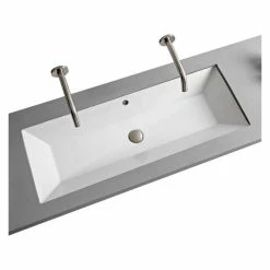 Outlet ⭐ Scarabeo Ceramiche Rectangular White Ceramic Trough Undermount Sink, No Hole ⌛