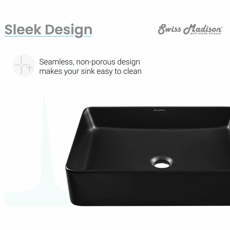 Discount โญ Swiss Madison Concorde Rectangle Ceramic Vessel Sink, Matte Black ๐ 13 Discount โญ Swiss Madison Concorde Rectangle Ceramic Vessel Sink, Matte Black ๐ - Image 11