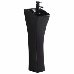 Hot Sale 🎉 Fine Fixtures Vitreous China 12" Pedestal Bathroom Sink With Overflow, Black 🎁