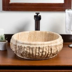 Promo 🔥 Laguna Marble Natural Stone Vessel Bathroom Sink, Chiseled Stone Sink, Travertine 💯 -Bathroom Sinks Shop 9c41282101491407 7357 w800 h800 b0 p0