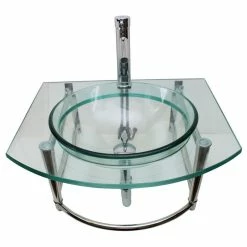 Deals ❤️ Renovators Supply Manufacturing Round Glass Wall Mount Console Sink 23 3/4" With Faucet, Drain And Towel Bar 👏