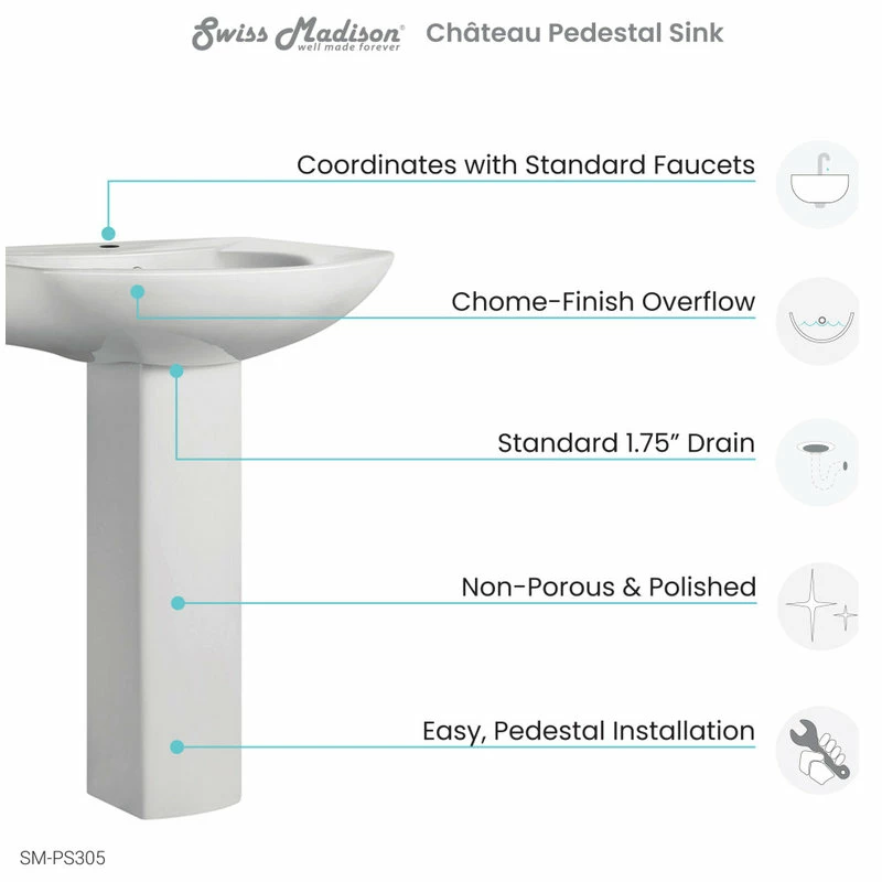 Best Sale โจ Swiss Madison Chateau Pedestal Bathroom Sink Round With Single Faucet Hole ๐คฉ 10 Best Sale โจ Swiss Madison Chateau Pedestal Bathroom Sink Round With Single Faucet Hole ๐คฉ - Image 8