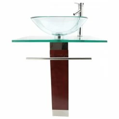 Best reviews of 🌟 Renovators Supply Manufacturing Rectangle Glass/Wood Bathroom Pedestal Sink With Chrome Faucet, Drain, Towel Bar 🔔 -Bathroom Sinks Shop a7d15abf0f3bfc22 9862 w800 h800 b1 p0