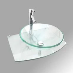 Cheap 🔔 Renovators Supply Manufacturing Halo 23 1/2" Glass Wall Mount Bathroom Vessel Sink With Counter Faucet And Drain ❤️