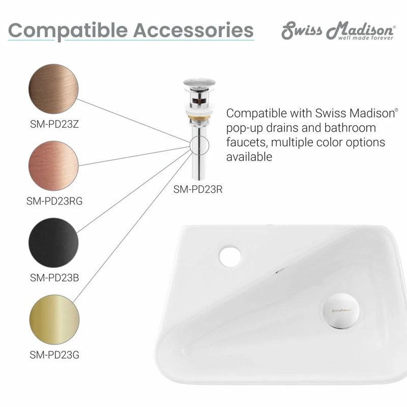 Best Pirce ๐ Swiss Madison Plaisir 18"x11" Ceramic Wall Hung Sink With Faucet Mount, Left Side ๐ 10 Best Pirce ๐ Swiss Madison Plaisir 18"x11" Ceramic Wall Hung Sink With Faucet Mount, Left Side ๐ - Image 8