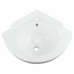Discount ⭐ Renovators Supply Manufacturing White Corner Wall Mount Bathroom Sink 20 1/2" Heavy Duty Porcelain With Overflow 🔥
