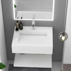 Best Pirce ⭐ Castello USA Pyramid Solid Surface Countertop Basin Sink, White, 24", Standard ⌛ -Bathroom Sinks Shop c101deff01fc258d 9144 w800 h800 b0 p0