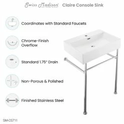Buy 🥰 Swiss Madison Claire 24" Ceramic Console Sink White Basin Chrome Legs 👍 -Bathroom Sinks Shop c2815423023b8002 8492 w800 h800 b1 p0