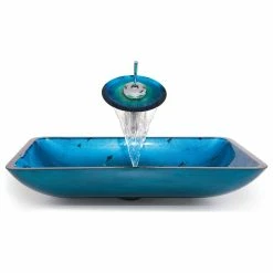 Coupon 🧨 Kraus USA, Inc. Irruption Blue Rectangle Glass Vessel Bathroom Sink, PU Drain, Satin Nickel 👍 -Bathroom Sinks Shop c401264b00e5e771 3186 w800 h800 b1 p0