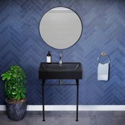 Cheapest ๐ Swiss Madison Claire 24" Ceramic Console Sink Matte Black Basin Black Legs ๐คฉ