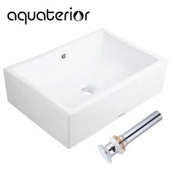 Flash Sale 😍 Yescom Aquaterior Rectangle Porcelain Ceramic Bathroom Sink With Drain & Overflow ⌛