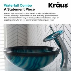 Cheap 👏 Kraus USA, Inc. Glass Vessel Sink, Bathroom Waterfall Faucet, PU Drain, Mount Ring, Chrome 🎁 -Bathroom Sinks Shop c541a5e003518c86 9018 w800 h800 b0 p0