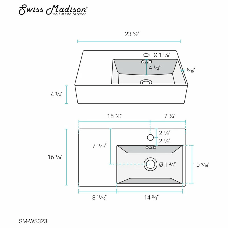 Buy ๐งจ Swiss Madison St. Tropez 24"x18" Ceramic Wall Hung Sink With Right Side Faucet Mount ๐คฉ 14 Buy ๐งจ Swiss Madison St. Tropez 24"x18" Ceramic Wall Hung Sink With Right Side Faucet Mount ๐คฉ - Image 12