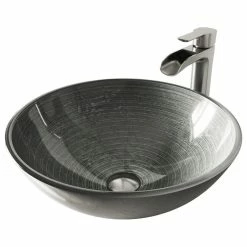 New 😍 VIGO Simply Silver Glass Vessel Bathroom Sink And Niko Faucet Set 🎉
