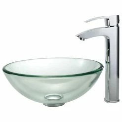 Cheapest ⭐ Kraus USA, Inc. Clear 14" Glass Vessel Bathroom Sink, PU Drain, Mounting Ring, Nickel 👏 -Bathroom Sinks Shop d151b21300e5e820 3147 w800 h800 b1 p0