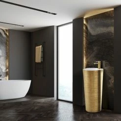 Hot Sale 👍 Fine Fixtures Vannes Pedestal 16"x16", Brushed Gold ⭐ -Bathroom Sinks Shop d54168eb00f97555 3824 w800 h800 b0 p0