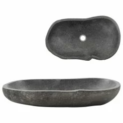 Best Sale 🎉 Vida XL LLC VidaXL Wash Basin River Stone Oval 23.6"-27.6" ❤️