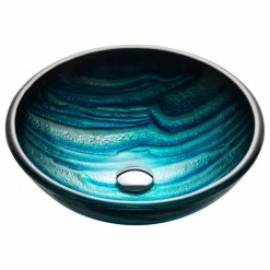 Deals ✔️ Kraus USA, Inc. Nature Series 17" Round Blue Glass Vessel 19mm Bathroom Sink 🌟