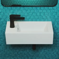 Promo 🔔 Swiss Madison Voltaire 19.5"x10" Ceramic Wall Hung Sink With Faucet Mount, Left Side 😉 -Bathroom Sinks Shop d7b1f6660011961a 5734 w800 h800 b0 p0