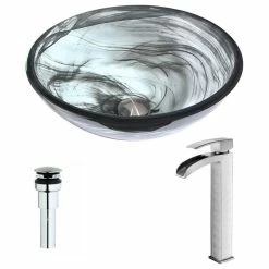 Coupon 👏 ANZZI Mezzo Series Deco-Glass Vessel Sink With Key Faucet, Brushed Nickel ⌛