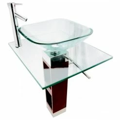 Best reviews of 🌟 Renovators Supply Manufacturing Rectangle Glass/Wood Bathroom Pedestal Sink With Chrome Faucet, Drain, Towel Bar 🔔 -Bathroom Sinks Shop dbd16a7e03ad73c7 9862 w800 h800 b1 p0