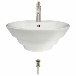 Promo 💯 MR Direct Sinks And Faucets V2003 Porcelain Vessel Sink, Bisque, 725 Vessel Faucet, Brushed Nickel 😀