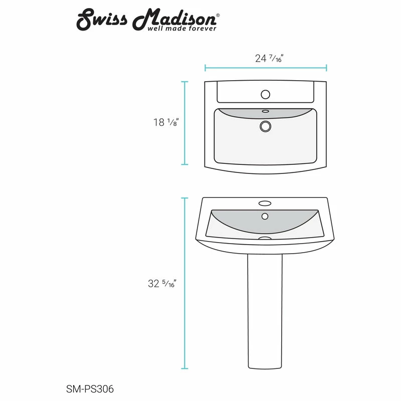 Discount ๐ Swiss Madison Sublime Pedestal Bathroom Sink Rectangular With Single Faucet Hole ๐ 14 Discount ๐ Swiss Madison Sublime Pedestal Bathroom Sink Rectangular With Single Faucet Hole ๐ - Image 12