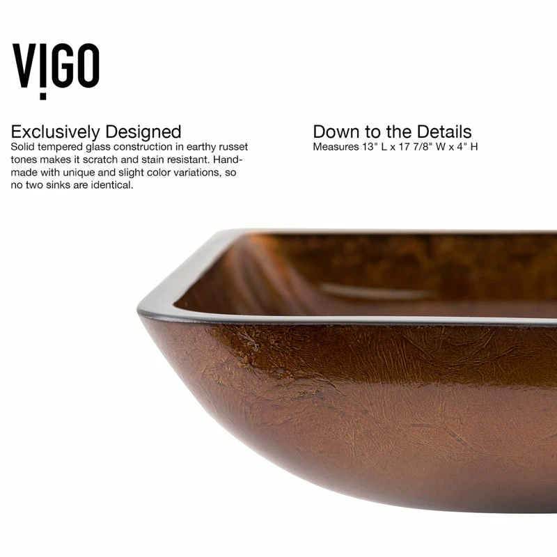 Discount โจ VIGO 18" Rectangular Russet Glass Vessel Bathroom Sink ๐ 8 Discount โจ VIGO 18" Rectangular Russet Glass Vessel Bathroom Sink ๐ - Image 6