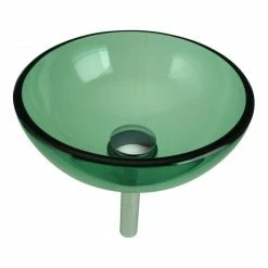 Outlet ๐ Renovators Supply Manufacturing Tempered Glass Vessel Sink With Drain, Green Mini Glass Round Bowl Sink โ๏ธ