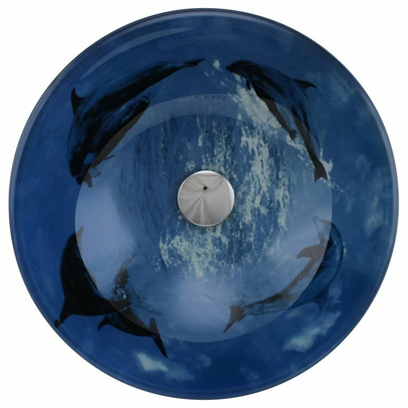 Promo ๐ Renovators Supply Manufacturing Tempered Glass Vessel Sinks With Drain, Dolphin Design Blue Bowl Sinks Set Of 2 ๐ 5 Promo ๐ Renovators Supply Manufacturing Tempered Glass Vessel Sinks With Drain, Dolphin Design Blue Bowl Sinks Set Of 2 ๐ - Image 3