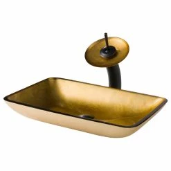 Discount 😍 Kraus USA, Inc. Glass Vessel Sink, Bathroom Waterfall Faucet, Drain, Mount Ring, Oil Rub Bronze 🔥