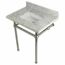 Promo โ Kingston Brass 30X22 Marble Vanity Top W/Brass Console Legs, Carrara Marble/Polished Chrome โญ