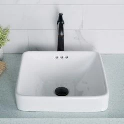 Discount ✔️ Kraus USA, Inc. Elavo Ceramic Square Semi-Recessed White Sink 💯 -Bathroom Sinks Shop fd6116fc0254a7a5 6289 w800 h800 b0 p0