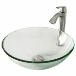 Outlet ๐ VIGO Crystalline Glass Vessel Sink And Linus Vessel Faucet, Brushed Nickel ๐