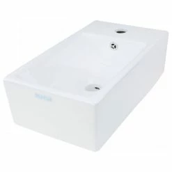 Promo 🔥 Renovators Supply Manufacturing Small Countertop Vessel Sink White Rectangular Vitreous China Scratch Resistant ⭐