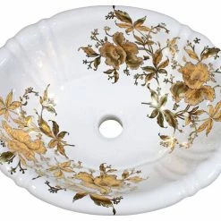 Buy ✔️ Decorated Bathroom LLC Gold Orchids Hand Painted Drop-in Basin 😍