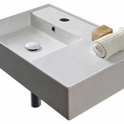 Discount 🛒 Scarabeo Ceramiche Ceramic Wall Mount Or Vessel Bathroom Sinks With Counterspace, One Hole 🛒