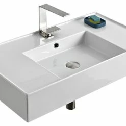 Best reviews of ⌛ Scarabeo Ceramiche 32" Ceramic Wall Mounted Vessel Bathroom Sink, 1-Hole 🥰